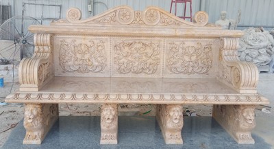 Casa Padrino banco de jardín de mármol barroco de lujo beige 190 x A. 120 cm - Muebles de jardín de mármol barroco