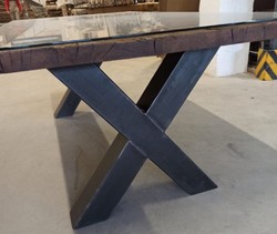 Casa Padrino table à manger de style campagnard avec plateau en verre marron / noir 200 cm - Meubles de salle à manger de style campagnard