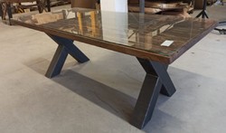 Casa Padrino table à manger de style campagnard avec plateau en verre marron / noir 200 cm - Meubles de salle à manger de style campagnard