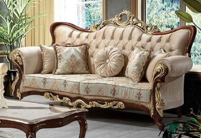 Prunkvolles Luxus Barock Wohnzimmer Sofa Beige Braun Gold