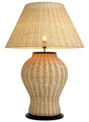Casa Padrino lámpara de mesa de ratán de lujo natural / negro Ø 66,5 x A. 96,5 cm