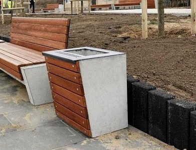 Casa Padrino Park Abfallbehälter Braun / Grau / Silber H. 60 cm - Stadt Abfalleimer - Beton Mülleimer