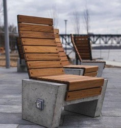Casa Padrino sillón de parque con conexión USB marrón / gris A. 108 cm - Muebles urbano - Muebles de parque