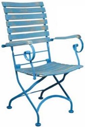Casa Padrino silla de jardín Art Nouveau con reposabrazos azul claro antiguo A. 95 cm - Muebles de Jardín Art Nouveau