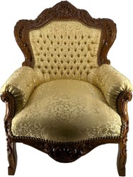 Casa Padrino Barock Sessel Gold Blumen Muster Braun Holzfarben