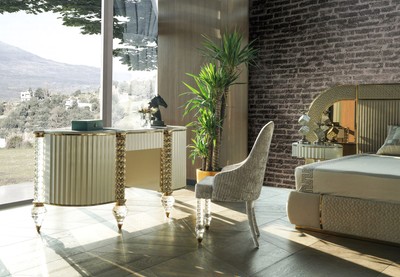 Casa Padrino Luxus Art Deco Schminkkommode Weiß / Gold 188 cm - Luxus Art Deco Schlafzimmer Möbel