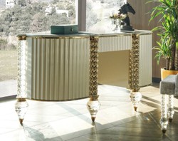 Casa Padrino tavolo da trucco Art Deco di lusso bianco / oro 188 cm - Mobili per Camera da Letto Art Deco di Lusso