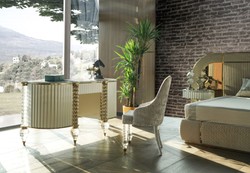 Casa Padrino tavolo da trucco Art Deco di lusso bianco / oro 188 cm - Mobili per Camera da Letto Art Deco di Lusso