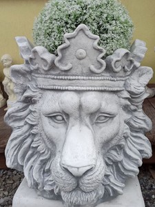 Casa Padrino vaso da fiori barocco testa di leone con corona grigio A. 41 cm - Vaso per piante in stile barocco