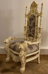 Pompöös de Casa Padrino sillón de trono barroco de lujo corona gris / crema / oro - diseñado por Harald Glööckler