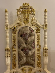 Pompöös de Casa Padrino sillón de trono barroco de lujo corona gris / crema / oro - diseñado por Harald Glööckler
