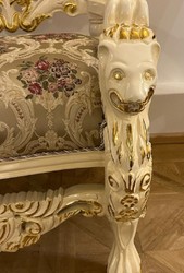 Pompöös de Casa Padrino sillón de trono barroco de lujo corona gris / crema / oro - diseñado por Harald Glööckler