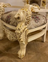 Pompöös de Casa Padrino sillón de trono barroco de lujo corona gris / crema / oro - diseñado por Harald Glööckler