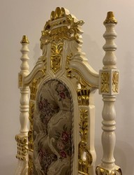 Pompöös de Casa Padrino sillón de trono barroco de lujo corona gris / crema / oro - diseñado por Harald Glööckler