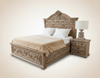Pompöös by Casa Padrino Luxus Barock Doppelbett Provence Braun / Grau - designed by Harald Glööckler