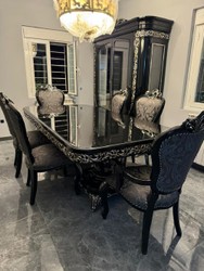 Casa Padrino set da pranzo barocco di lusso nero / argento - 1 Tavolo da Pranzo Barocco e 6 Sedie da Pranzo Barocche