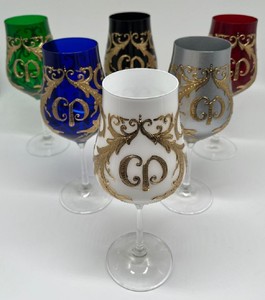 Casa Padrino conjunto de copas de vino barrocos de lujo colorido / oro - Copas de vino con baño de oro de 24 quilates