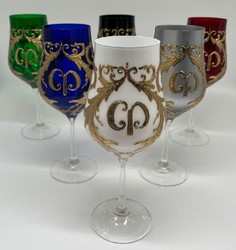 Casa Padrino conjunto de copas de vino barrocos de lujo colorido / oro - Copas de vino con baño de oro de 24 quilates