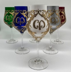 Casa Padrino conjunto de copas de vino barrocos de lujo colorido / oro - Copas de vino con baño de oro de 24 quilates