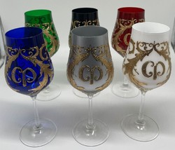 Casa Padrino conjunto de copas de vino barrocos de lujo colorido / oro - Copas de vino con baño de oro de 24 quilates