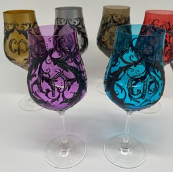 Casa Padrino ensemble de verres à vin baroques de luxe coloré / noir - Verres à vin faits à la main