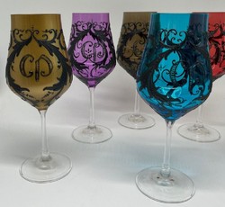 Casa Padrino ensemble de verres à vin baroques de luxe coloré / noir - Verres à vin faits à la main