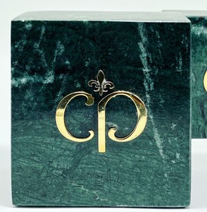 Casa Padrino Luxus Marmor Deko Buchstützen Set Grün / Gold