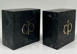 Casa Padrino conjunto de sujetalibros decorativos de mármol de lujo negro / oro