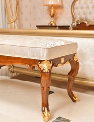 Prunkvolle Luxus Barock Sitzbank Creme Braun Gold