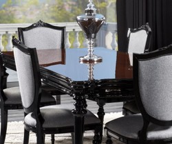 Prunkvoller Luxus Barock Massivholz Esstisch Küchentisch Schwarz