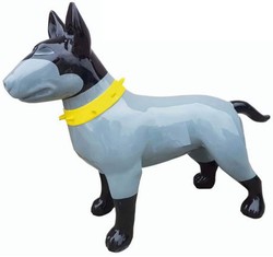 Casa Padrino figura decorativa XXL perro gris / negro / amarillo 116 cm - Escultura decorativa de jardín Casa Padrino figura decorativa XXL perro gris / negro / amarillo 116 cm - Escultura decorativa de jardín