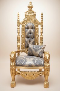 Pompöös di Casa Padrino poltrona trono barocco di lusso Provenza oro / grigio / oro - progettata da Harald Glööckler