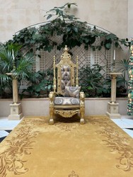 Pompöös di Casa Padrino poltrona trono barocco di lusso Provenza oro / grigio / oro - progettata da Harald Glööckler
