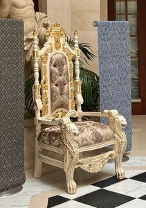 Pompöös de Casa Padrino fauteuil trône baroque de luxe Provence argent / crème blanc / or - conçu par Harald Glööckler