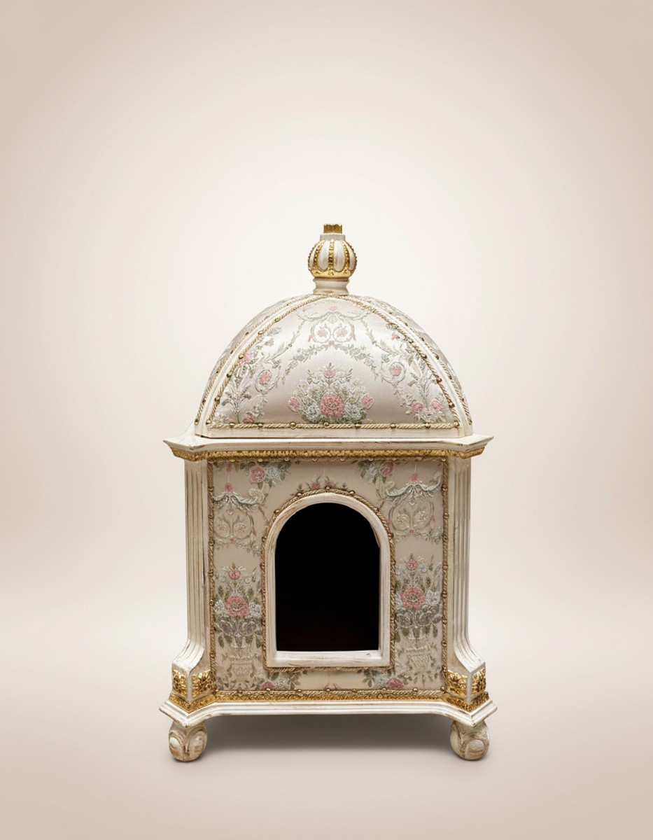 Pompöös de Casa Padrino casa para gatos barroco Provenza plata / crema blanco / oro - diseñada por Harald Glööckler Pompöös de Casa Padrino casa para gatos barroco Provenza plata / crema blanco / oro - diseñada por Harald Glööckler