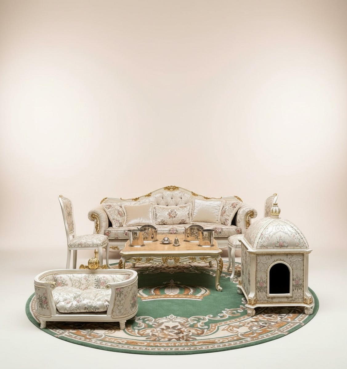 Pompöös de Casa Padrino casa para gatos barroco Provenza plata / crema blanco / oro - diseñada por Harald Glööckler Pompöös de Casa Padrino casa para gatos barroco Provenza plata / crema blanco / oro - diseñada por Harald Glööckler