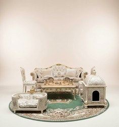 Pompöös de Casa Padrino casa para gatos barroco Provenza plata / crema blanco / oro - diseñada por Harald Glööckler Pompöös de Casa Padrino casa para gatos barroco Provenza plata / crema blanco / oro - diseñada por Harald Glööckler