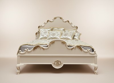 Pompöös by Casa Padrino Luxus Barock Doppelbett Provence Creme / Gold - designed by Harald Glööckler