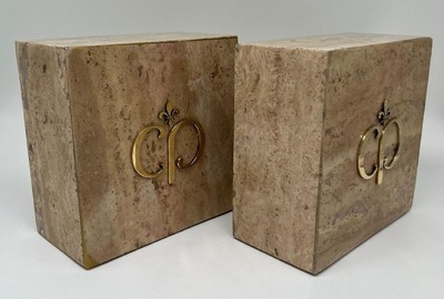 Casa Padrino Luxus Marmor Deko Buchstützen Set Braun / Gold