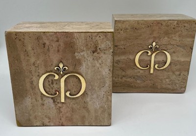 Casa Padrino Luxus Marmor Deko Buchstützen Set Braun / Gold