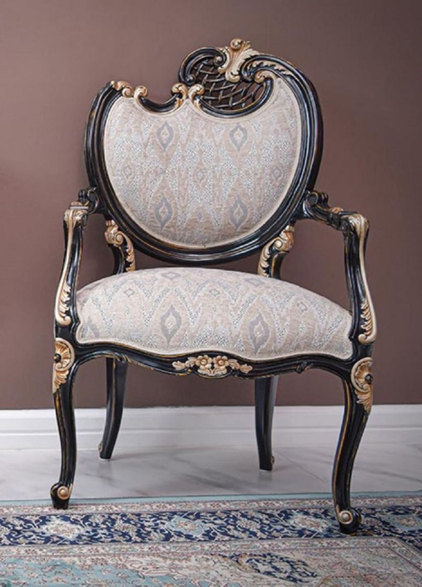 Casa Padrino fauteuil baroque de luxe côté droit gris / noir / or - Meubles baroques - Fabriqué en Italie Casa Padrino fauteuil baroque de luxe côté droit gris / noir / or - Meubles baroques - Fabriqué en Italie