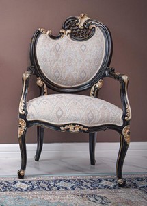 Casa Padrino fauteuil baroque de luxe côté droit gris / noir / or - Meubles baroques - Fabriqué en Italie