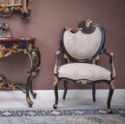 Casa Padrino fauteuil baroque de luxe côté droit gris / noir / or - Meubles baroques - Fabriqué en Italie Casa Padrino fauteuil baroque de luxe côté droit gris / noir / or - Meubles baroques - Fabriqué en Italie