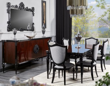 Casa Padrino Luxus Barock Sideboard mit Wandspiegel Schwarz / Dunkelbraun - Barock Möbel