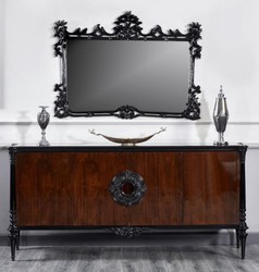 Prunkvolles Luxus Barock Sideboard mit Spiegel Schwarz Dunkelbraun