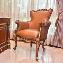 Casa Padrino fauteuil baroque de luxe en cuir véritable marron / or - Meubles baroques en cuir - Fabriqué en Italie