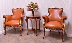 Casa Padrino fauteuil baroque de luxe en cuir véritable marron / or - Meubles baroques en cuir - Fabriqué en Italie