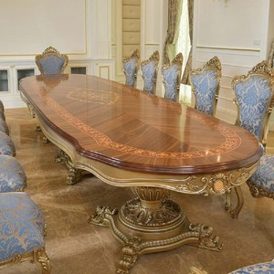 Riesiger Luxus Barock Massivholz Esstisch Esszimmertisch Braun Intarsien Gold