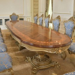 Casa Padrino Luxury Baroque Dining Table Brown Inlaid / Gold 420 cm - Baroque Furniture - Made in Italy Casa Padrino Luxury Baroque Dining Table Brown Inlaid / Gold 420 cm - Baroque Furniture - Made in Italy