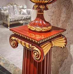 Prunkvolle Luxus Barock Massivholz Säule Dunkelbraun Gold